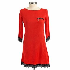 Chic Orange Long Sleeve Dress with Black Trim